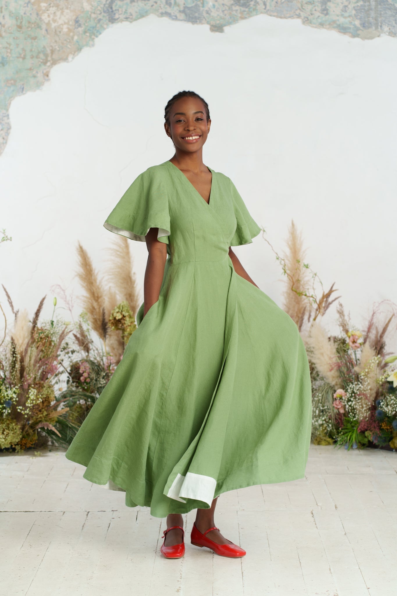 Maxi Wrap Dress, Butterfly Sleeve