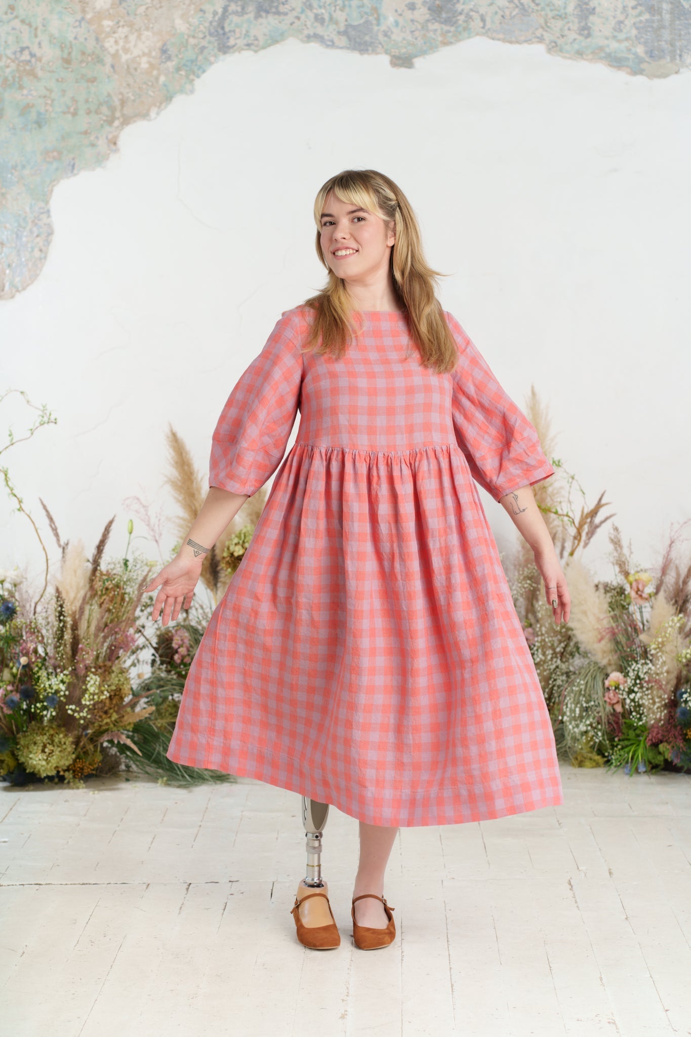 Smock Gaia Dress, 3/4 Sleeve