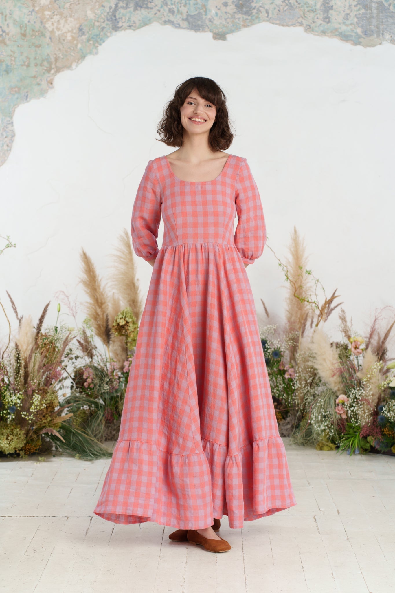 Maxi Carmen Dress, 3/4 Sleeve
