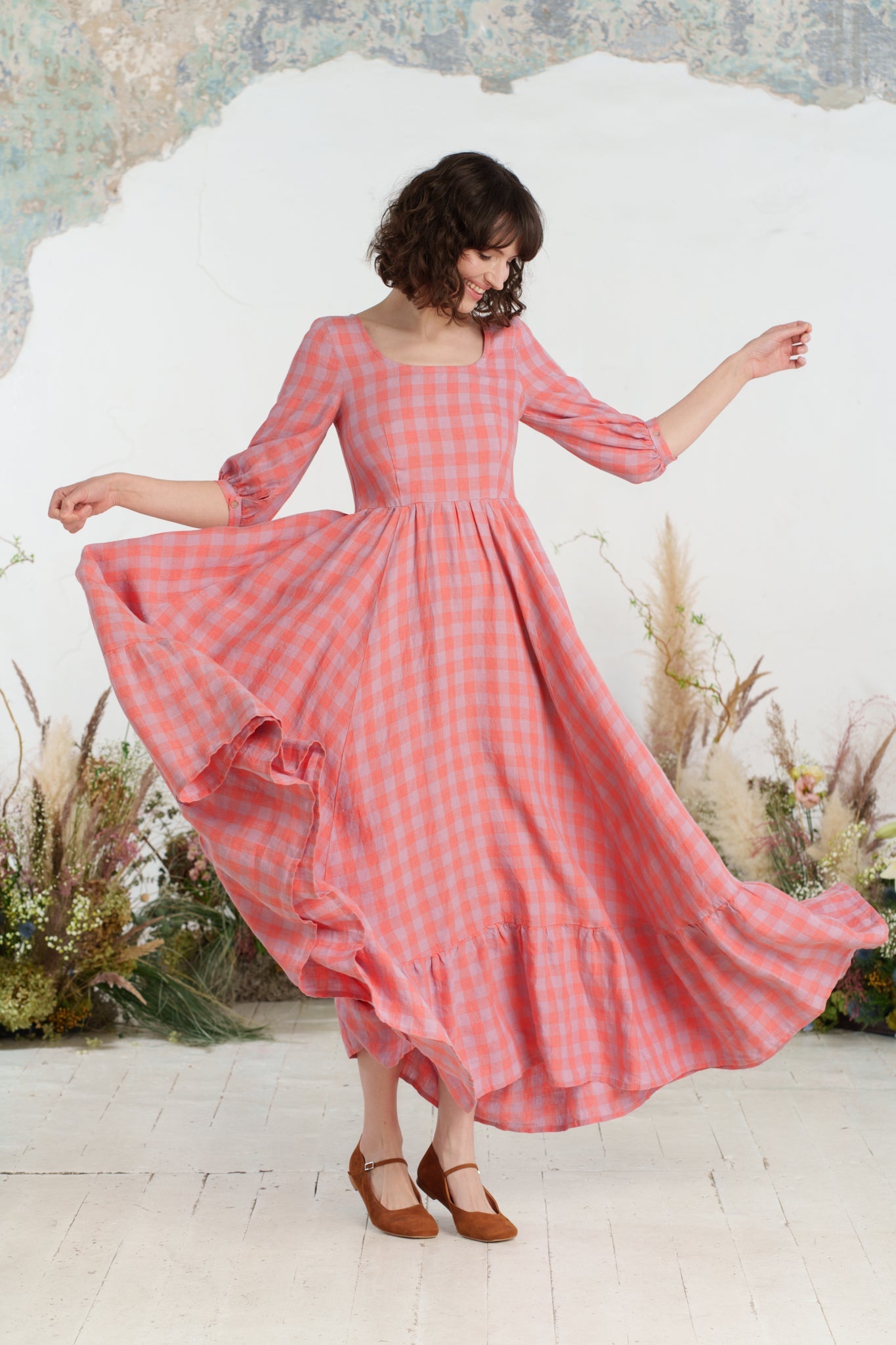 Maxi Carmen Dress, 3/4 Sleeve