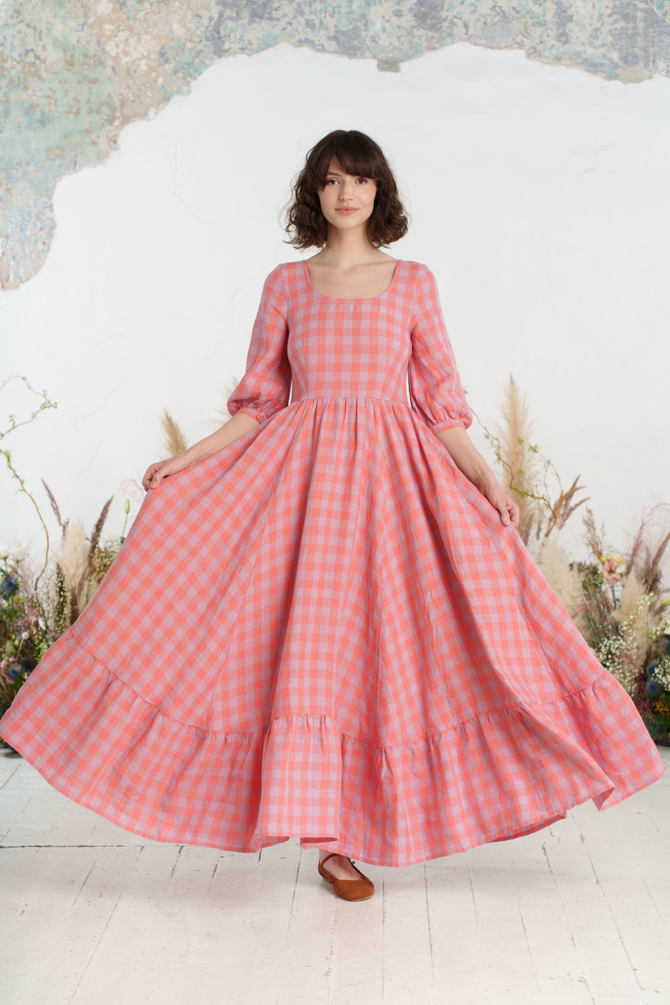 Maxi Carmen Dress, 3/4 Sleeve