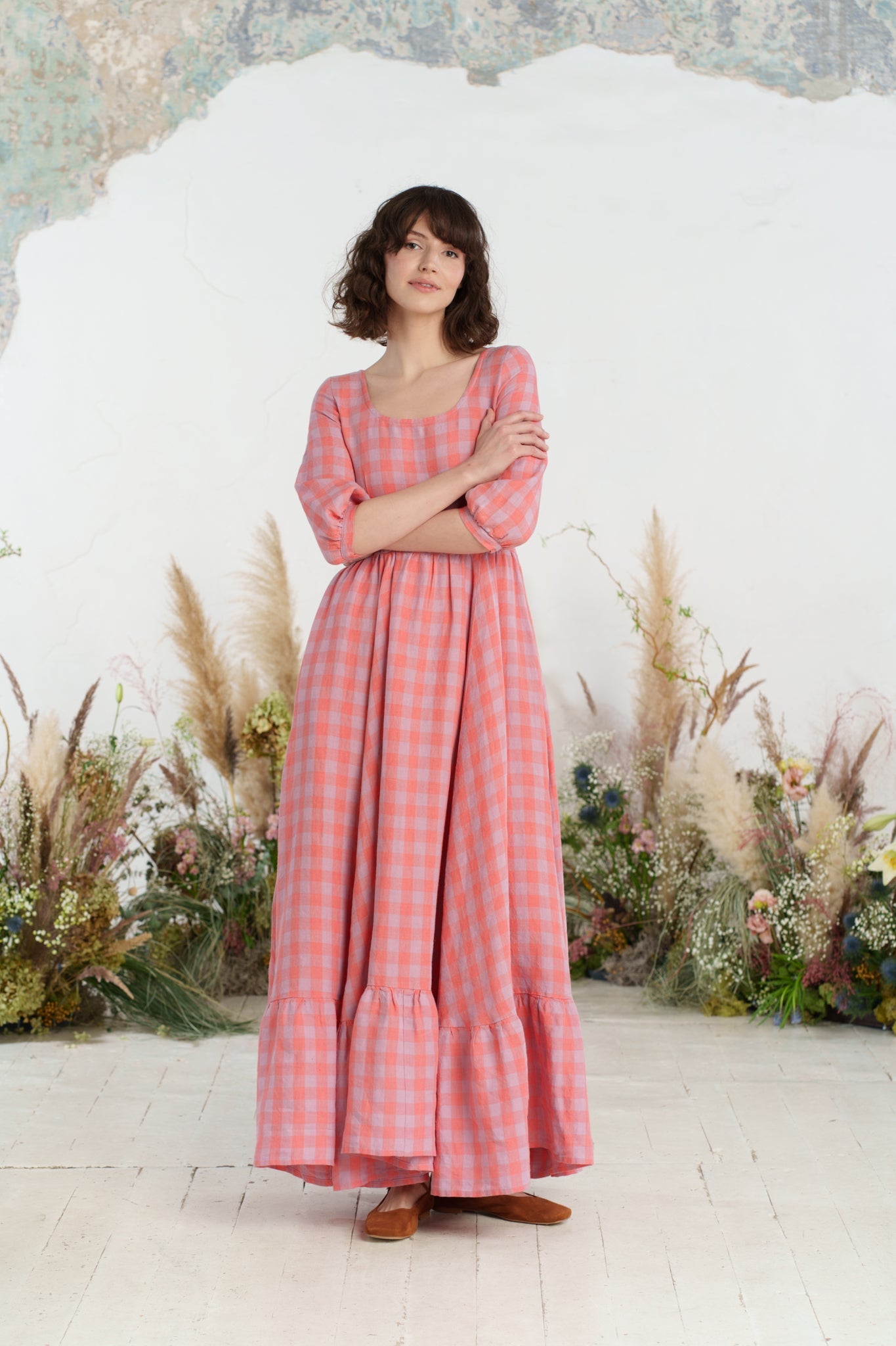 Maxi Carmen Dress, 3/4 Sleeve