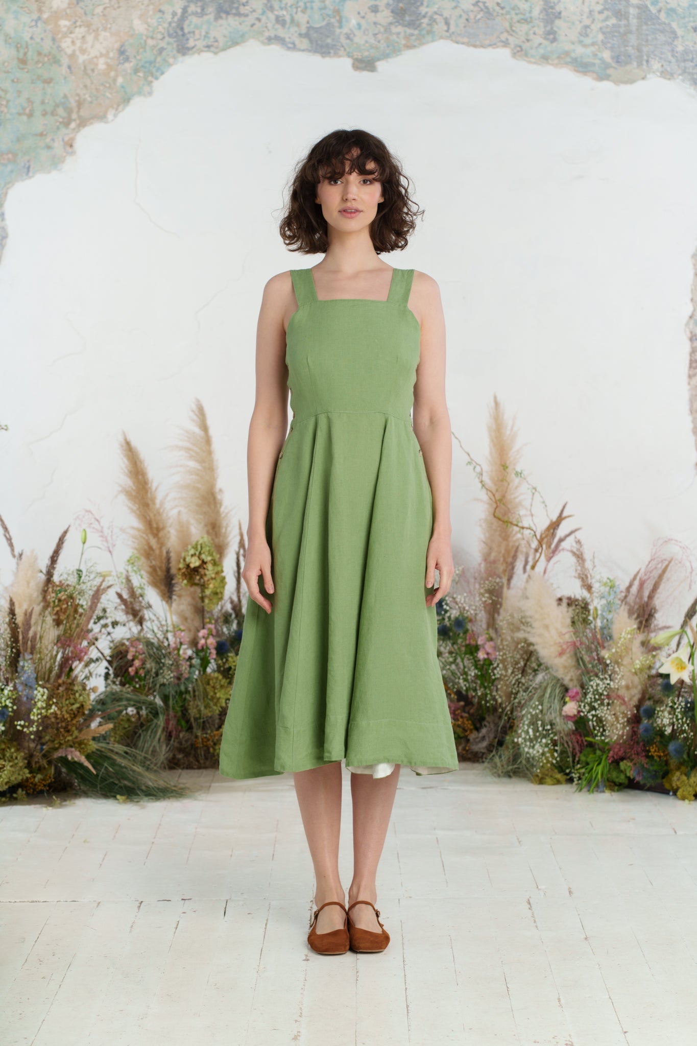Pinafore Dress, Sleeveless, Matcha Latte
