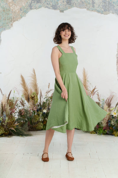Pinafore Dress, Sleeveless, Matcha Latte