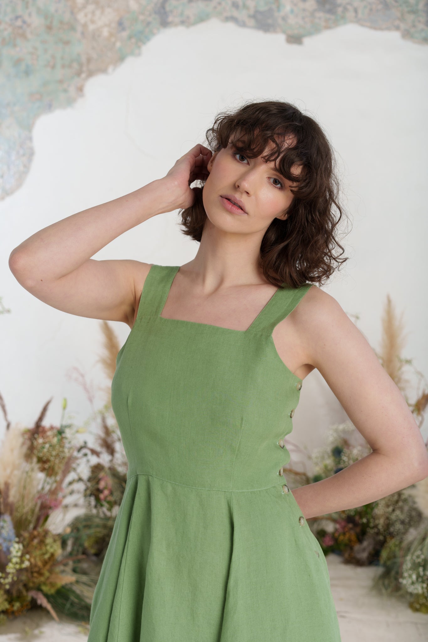 Pinafore Dress, Sleeveless, Matcha Latte