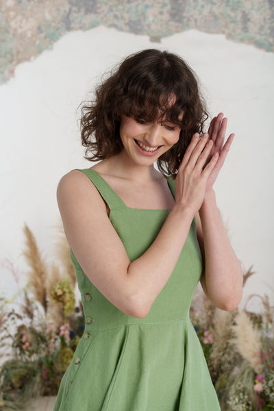 Pinafore Dress, Sleeveless, Matcha Latte