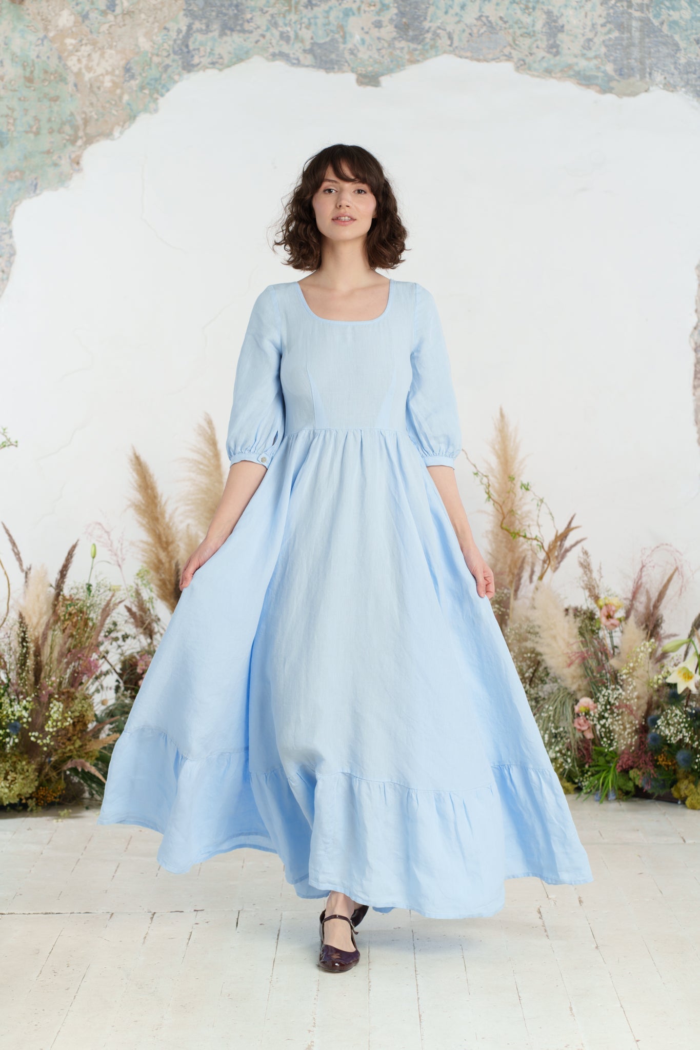 Maxi Carmen Dress, 3/4 Sleeve