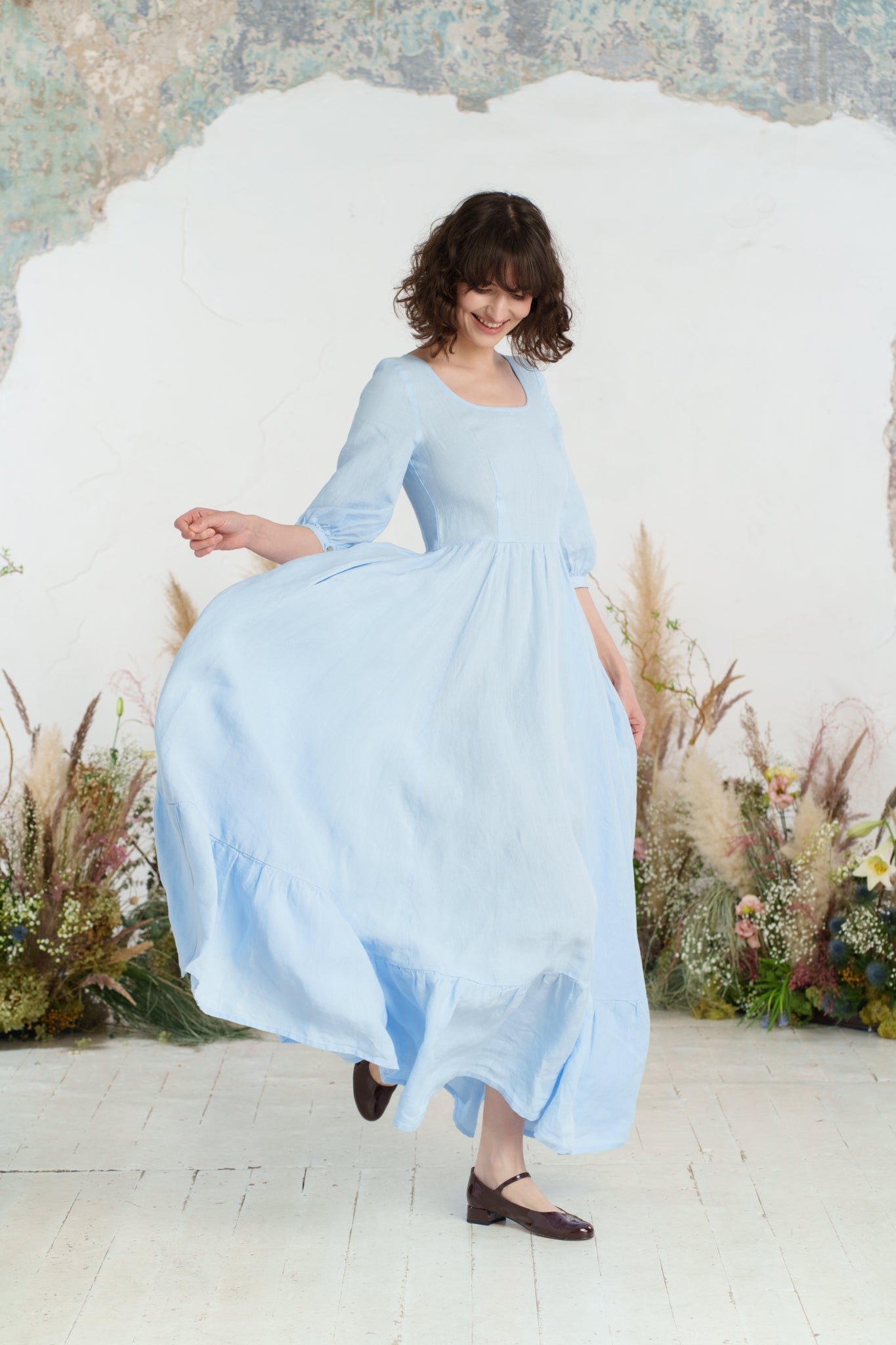 Maxi Carmen Dress, 3/4 Sleeve