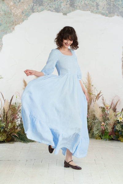 Maxi Carmen Dress, 3/4 Sleeve