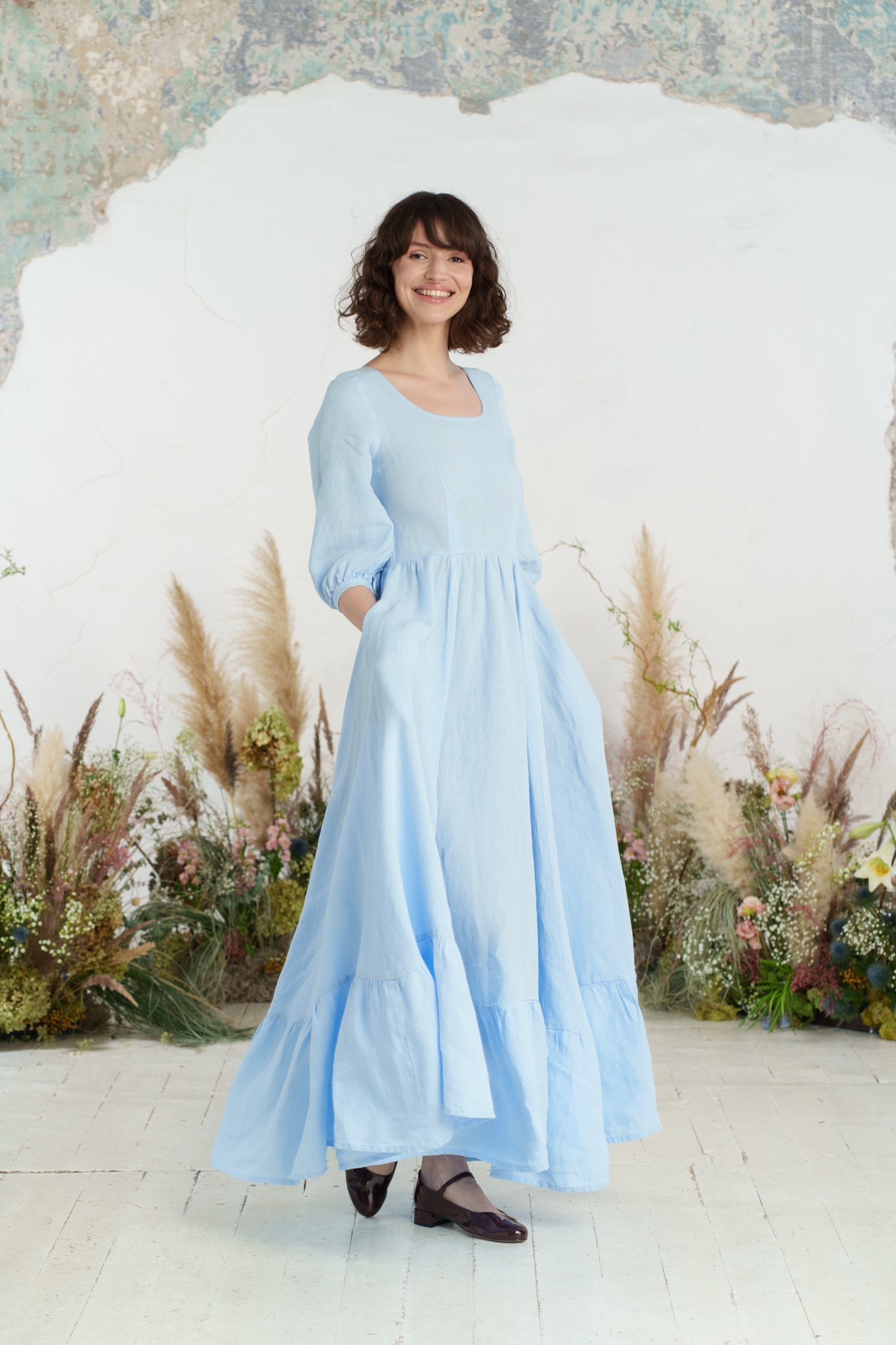 Maxi Carmen Dress, 3/4 Sleeve