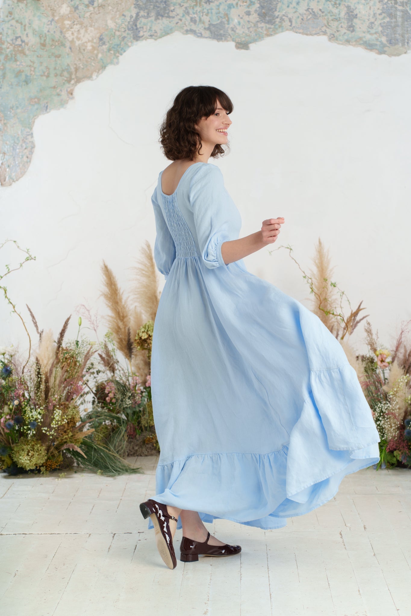 Maxi Carmen Dress, 3/4 Sleeve