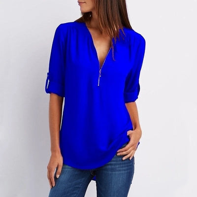 Blouses met losse 3/4 mouwen en ritssluiting in plus size